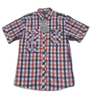 Demin & Rivets Jeans Womans Top Sz L Multicolor Plaid Short Sleeve Button Front
